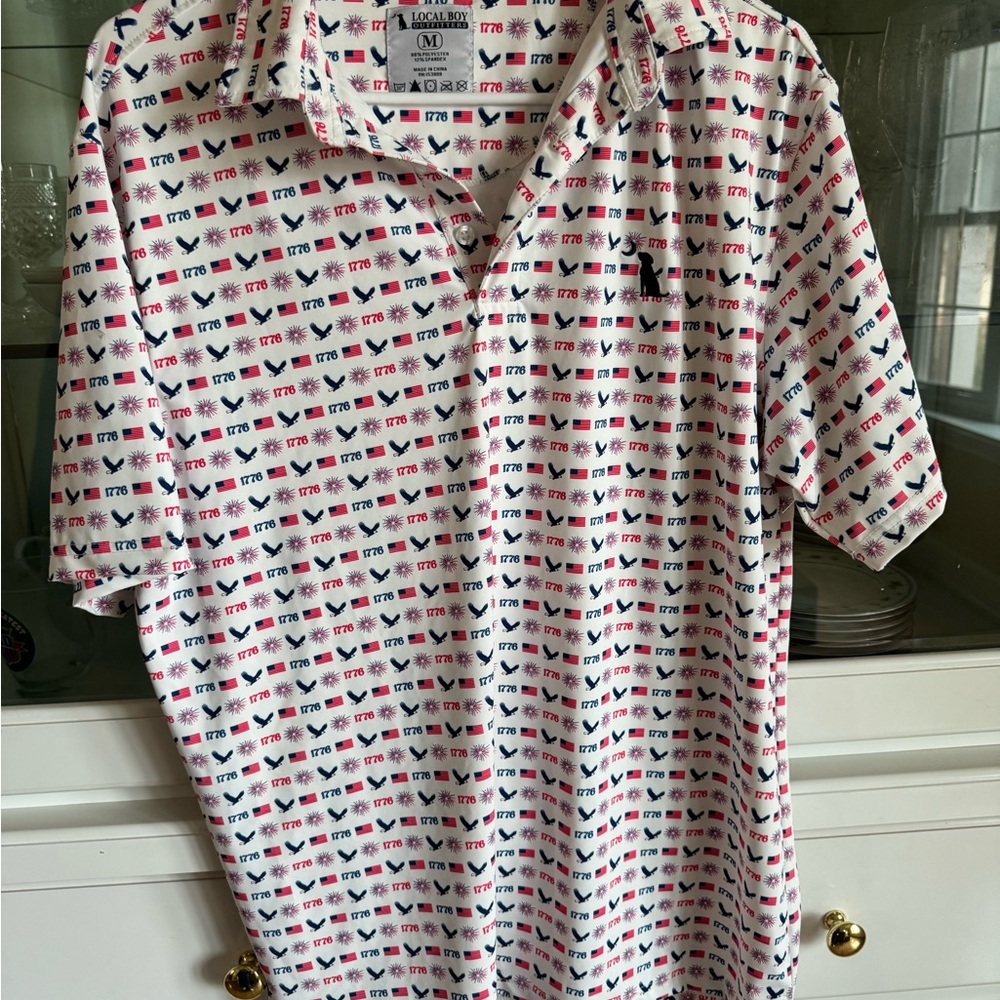 Classic Polo Shirt with Red and Blue Pattern